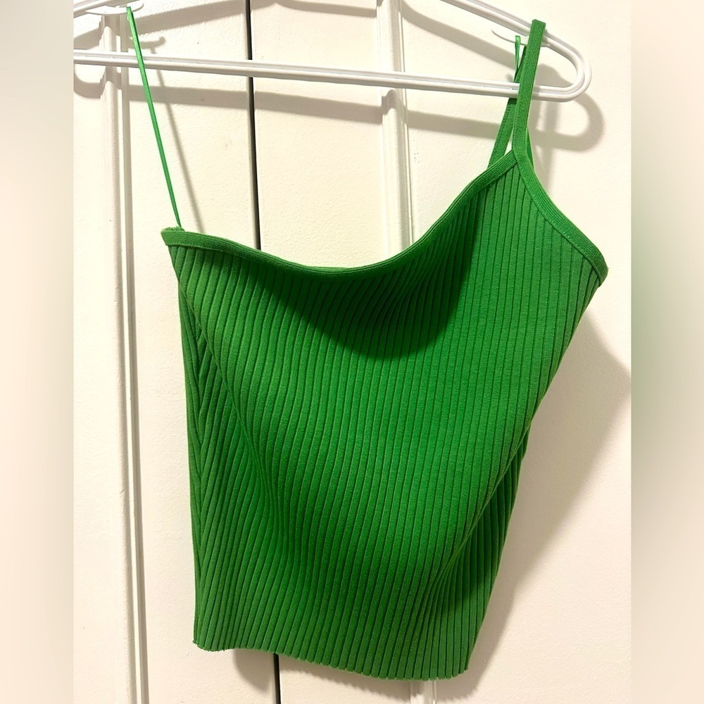 Zara Green Ribbed One Shoulder Crop Top Size Medium Women’s